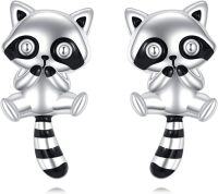 wholesale 925 Sterling Silver Raccoon Stud Earrings - Adorable Cartoon Style Charm Jewelry for Girls and Women-Raccoon