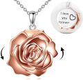 wholesale 925 Sterling Silver Rose Flower Rotatable Pendant Necklaces for Women Gifts-0-0