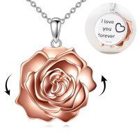 wholesale 925 Sterling Silver Rose Flower Rotatable Pendant Necklaces for Women Gifts-Rose necklace