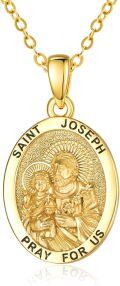wholesale Gold-Plated 925 Sterling Silver St Joseph Medal Necklace with Pray For Us Inscription and 18+2 Chain - Religious Gift for Women-0-0