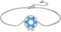 wholesale 925 Sterling Silver Blue Opal Star of David Charm Bracelet for Women Girls Gifts-Star of David