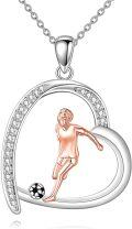 wholesale 925 Sterling Silver Heart-Shaped Soccer Player Pendant Necklace Sporty Gifts for Women-0-0