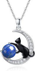 wholesale 925 Sterling Silver Moon & Cat Lapis Lazuli Pendant Necklaces for Women's  Ideas-0-0