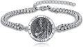wholesale 925 Sterling Silver Saint Jude Medal Bracelet for Men Women Adjustable Figaro Link Religious Protection Jewelry 6mm 9+2-0-0