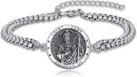 wholesale 925 Sterling Silver Saint Jude Medal Bracelet for Men Women Adjustable Figaro Link Religious Protection Jewelry 6mm 9+2-A05-St Jude Bracelet