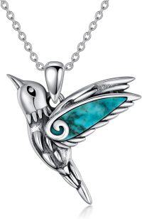 wholesale 925 Sterling Silver Turquoise Hummingbird Pendant Necklace for Women-Silver