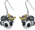 wholesale 925 Sterling Silver Skull Cat Halloween Dangle Drop Earrings for Women Girls Gothic Punk Style Gift Idea-0-0