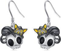 wholesale 925 Sterling Silver Skull Cat Halloween Dangle Drop Earrings for Women Girls Gothic Punk Style Gift Idea-Cat