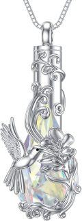 wholesale TOUPOP Hummingbird Jewelry Hummingbird Urn Necklace For Ashes Violet Flower Jewelry For Ashes Sterling Silver Pendant With Heart Crystal Cremation W/funnel Filler Keepsake Memory For Women Girls (teardrop Urn) -0-0