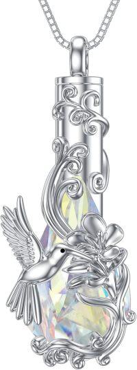 wholesale TOUPOP Hummingbird Jewelry Hummingbird Urn Necklace For Ashes Violet Flower Jewelry For Ashes Sterling Silver Pendant With Heart Crystal Cremation W/funnel Filler Keepsake Memory For Women Girls (teardrop Urn) -undefined