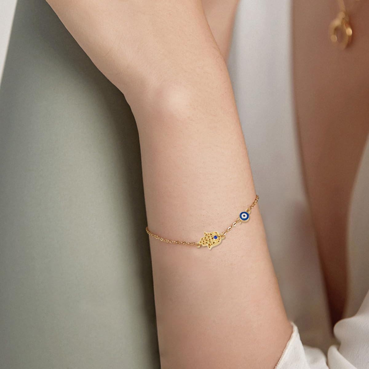 14K Gold Evil Eye Dangle Bracelet for Women 6 5 8 5 Lucky Protection Jewelry-0-1