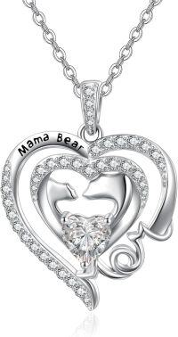wholesale 925 Sterling Silver Birthstone Mama Heart Necklace for Mom Wife Grandma-04 Apr - Simulated Diamond