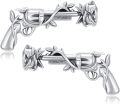 wholesale 925 Sterling Silver Gun Cufflinks with Rose Design Mens Accessories Gift Boxed-0-0