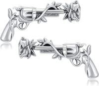 wholesale 925 Sterling Silver Gun Cufflinks with Rose Design Mens Accessories Gift Boxed-Gun