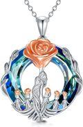 wholesale S925 Sterling Silver & 14K Rose Gold Plated Blue Crystal Rose Mother Necklace for Mom Grandma Gift-0-0
