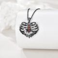 wholesale 925 Sterling Silver Black Plated Dragonfly Pendant with Red Cubic Zirconia and Chain - Gothic Style Necklaces for Women-0-4