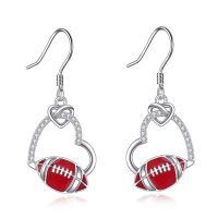 wholesale 925 Sterling Silver Football Heart Sport Drop Earrings for Women-Football B