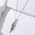 wholesale 925 Sterling Silver Lightning Bolt Necklace with Abalone Shell Wave and Leopard Print Skull Pendant-0-1