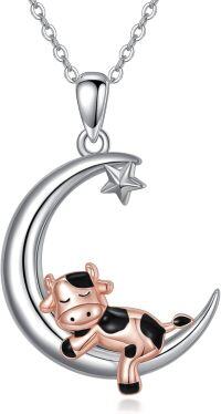 wholesale 925 Sterling Silver Cow Moon Star Pendant Necklace - Cute Gifts for Women and Girls-Cow