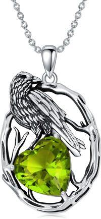 wholesale Sterling Silver Birthstone Raven Necklace for Women-August