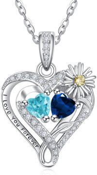 wholesale  Sterling Silver Daisy Heart Birthstone Necklace for Women -03-09-Mar-Sept