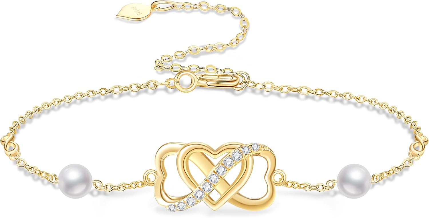 wholesale 14K Gold Infinity Heart Pearl Charm Bracelet - Elegant  for Her-0-0