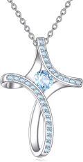 wholesale 925 Sterling Silver Aquamarine Cross Pendant Necklace for Women, March Birthstone Gift-0-0
