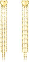 wholesale 14K Gold Yellow Heart Dangle Chain Tassels Studs for Women - Valentine's Day Gift Ideas-0-0