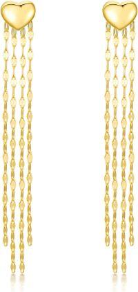 wholesale 14K Gold Yellow Heart Dangle Chain Tassels Studs for Women - Valentine's Day Gift Ideas-Yellow Gold