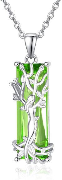 wholesale 925 Sterling Silver Green Austrian Crystal Tree of Life Pendant Necklaces for Women Mothers Day Gifts-art decor