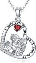 wholesale 925 Sterling Silver Heart Skull Pendant Necklace with Red Crystal and Engraved Message I Love You to the Moon - Gothic Halloween Jewelry for Women-0-0