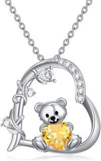 wholesale  Sterling Silver Crystal Teddy Bear Necklace Birthstone Jewelry Gift for Women -11-November Birthstone