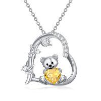 wholesale 925 Sterling Silver Crystal Teddy Bear Necklace Birthstone Jewelry Gift for Women-11-November Birthstone