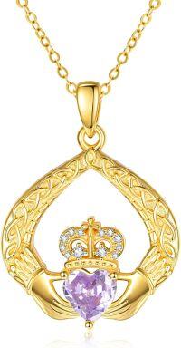 wholesale 925 Sterling Silver Claddagh Birthstone Pendant Necklaces for Women-06 June - Alexandrite