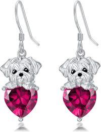 wholesale Metal Birthstone Dog Earring Maltese Dangle Earrings Gift for Women-July