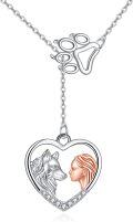 wholesale 925 Sterling Silver Heart Wolf & Girl Face Lariat Necklace for Women Teens Girls -0-0