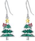 wholesale 925 Sterling Silver Christmas Tree Dangle Earrings with Stars and Bows-0-6