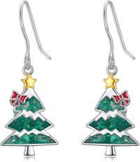 wholesale  Sterling Silver Tree Dangle Earrings with Star -Crushed Green Malachite
