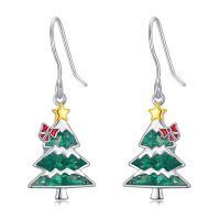 wholesale 925 Sterling Silver Christmas Tree Dangle Earrings-Crushed Green Malachite