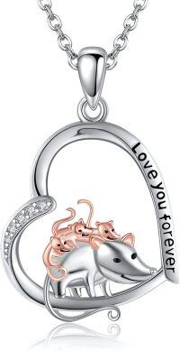 wholesale 925 Sterling Silver Heart Pendant with Cats and Elephant Charm Necklace for Women Girls-Possum