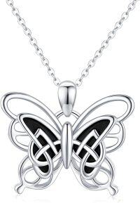 wholesale 925 Sterling Silver Celtic Knot Butterfly Pendant Necklace  for Women Girls-Black