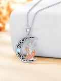 wholesale 925 Sterling Silver Crescent Moon with Fox and Star Charm Necklace-0-4
