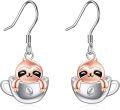 wholesale 925 Sterling Silver Sloth Teacup Dangle Earrings for Women Girls Gifts Jewelry -0-0