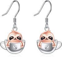 wholesale 925 Sterling Silver Sloth Teacup Dangle Earrings for Women Girls Gifts Jewelry -sloth