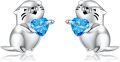wholesale 925 Sterling Silver Otter Heart Blue Crystal Stud Earrings for Women-0-0