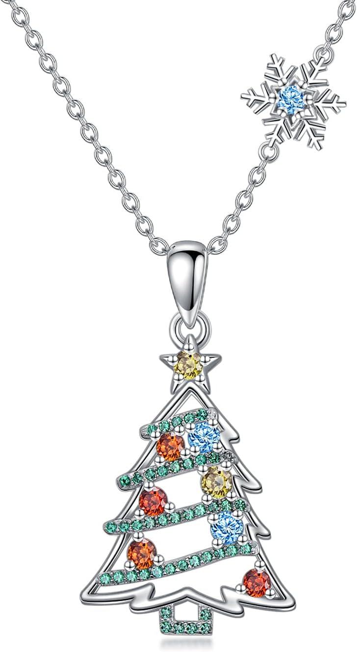 Sterling Silver Snowflake Christmas Tree Snowman Reindeer Penguin Pendant Necklace-0-0
