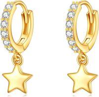 wholesale Gold 925 Sterling Silver Star Dangle Hoop Earrings for Women and Girls-star