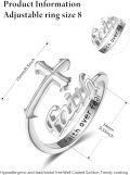 wholesale 925 Sterling Silver Faith Overcome Fear Cross Ring for Women, Adjustable Religious Jewelry Gift-0-2