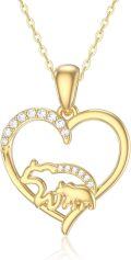wholesale 14K Gold Bear & Cub in Heart Shape with CZs Mother Daughter Mom Gift Necklaces for Women Girls-0-0