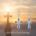 wholesale 925 Sterling Silver Blue Crystal Cross Dangle Drop Leverback Earrings Religious Jewelry for Women Girls 3cm Length-0-5